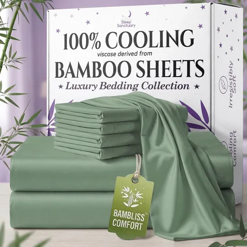Miniatura 30 de SLEEP SANCTUARY - Juego de sábanas 100% viscosa derivada de bambú tamaño individual 4 piezas – Sábanas de lujo BamBliss de enfriamiento