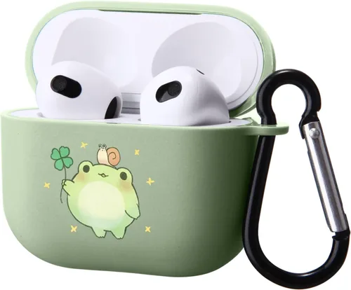 Miniatura 14 de Bonita funda de oso compatible con AirPods 3 con llavero, diseño de animales de dibujos animados, funda de TPU suave para AirPods de tercera