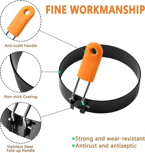 Miniatura 3 de 4 anillos de huevo para freír huevos de acero inoxidable para panqueques para parrilla, anillos antiadherentes para huevos fritos para magdalenas