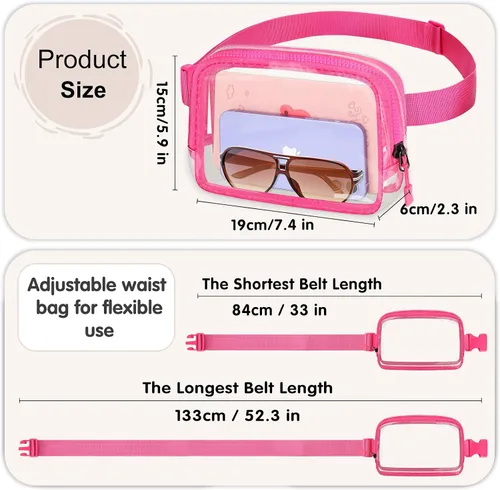 Miniatura 6 de Riñonera transparente aprobada para estadios, bolsa de cinturón transparente, cangurera transparente para mujeres y hombres con correa ajustable