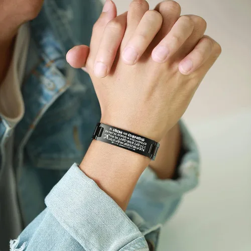 Miniatura 3 de VNOX Pulsera cristiana para hombre con versículo de la Biblia personalizada de acero inoxidable, regalo inspirador para hombres, ajustable