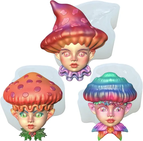 Broche de elfo de hongos 3D de resina epoxi molde de silicona para manualidades de azúcar de fondant, decoración de pasteles, arcilla polimérica,