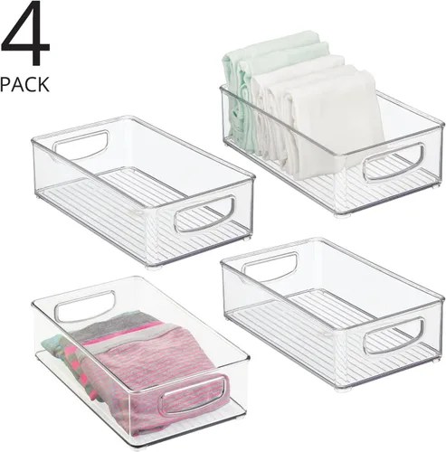 mDesign Contenedor pequeño organizador de almacenamiento de plástico, organizador de armario para pasillo, dormitorio, ropa de cama, abrigo,