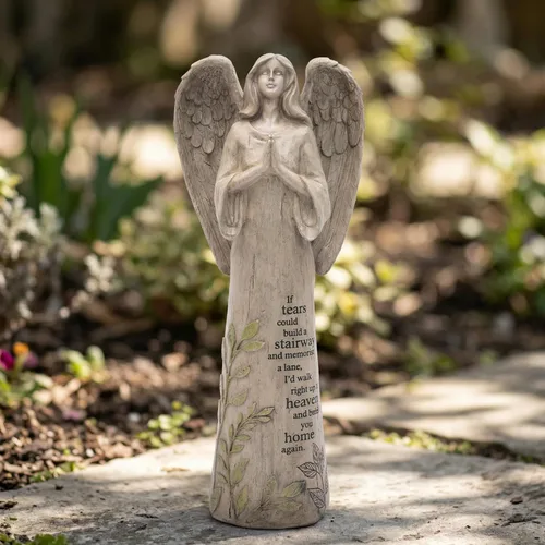 Miniatura 9 de Estatua de ángel de resina con pájaro, escultura de jardín al aire libre de 10 pulgadas para patio y césped, regalo conmemorativo impermeable