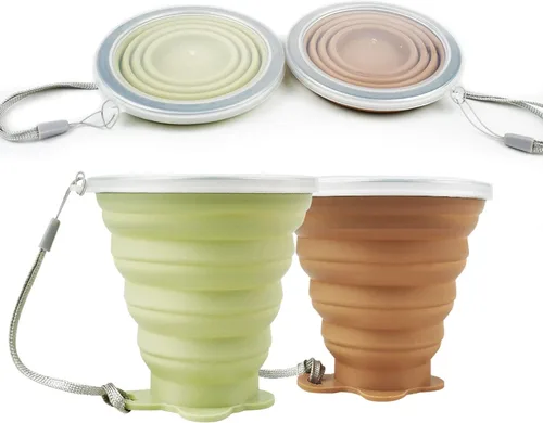 Miniatura 9 de JBER Taza de viaje plegable de silicona, taza de camping plegable de silicona con tapas, taza de bebida expandible para senderismo al aire libre