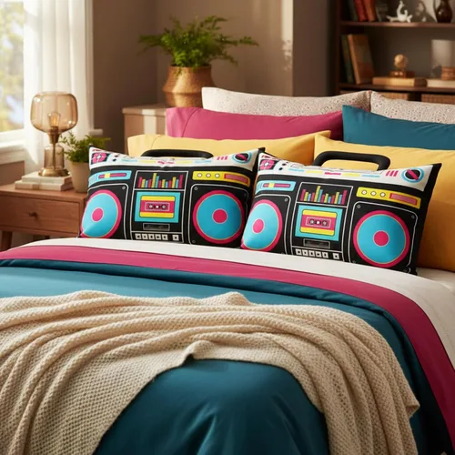 Miniatura 5 de Hahafelt 2 fundas de almohada de casete de audio retro, reproductor de discos de música, 12 x 20 pulgadas, bajo ruido, cinta de plástico de los años