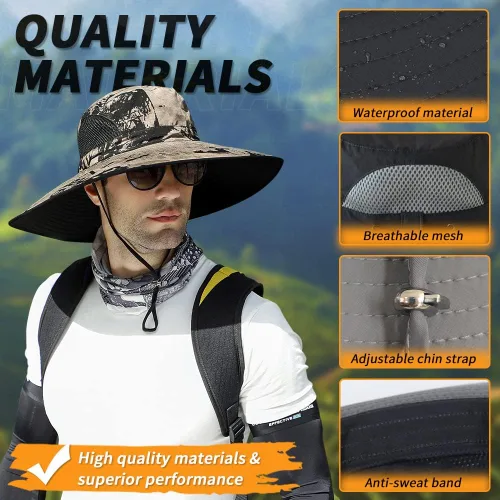 Miniatura 6 de 【Gran tamaño XXL y ala ancha】 Sombreros de sol para hombre, UPF50+resistente al agua: sombrero de pesca Boonie para senderismo, safari, playa, jardín