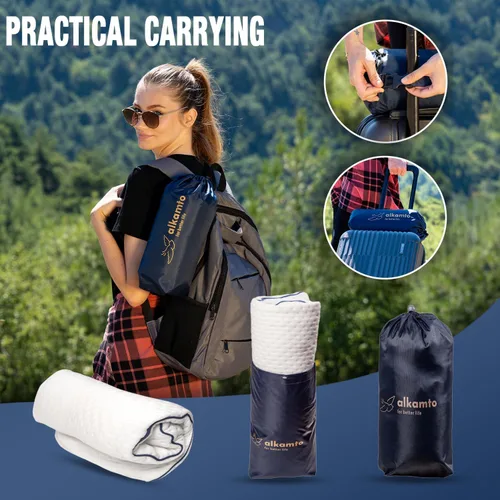 Miniatura 7 de alkamto Almohada de espuma viscoelástica cómoda para viajes y campamentos, bolsa portátil fácil de transportar, funda de almohada con regulación