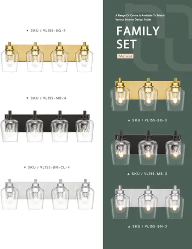 Miniatura 6 de Lámparas de baño, lámpara de tocador moderna de 4 luces con pantalla en forma de copa de vino de vidrio transparente, accesorios de iluminación Negro
