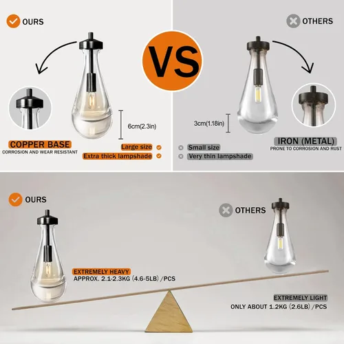 Miniatura 6 de Luces Colgantes Modernas en Forma de Gota de Lluvia Juego de 2, Luces Colgantes de Bronce para Isla de Cocina, Luz Colgante Negra Luces de Isla
