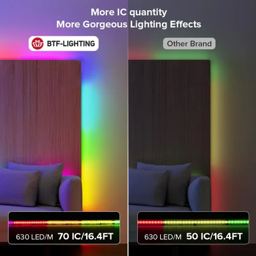Miniatura 3 de BTF-LIGHTING FCOB WS2811 IC RGB COB - Tira de luces LED COB de 16.4 pies DC12V 630LED/m Flexible de Alta Densidad Uniforme Luz de Color Perseguidor