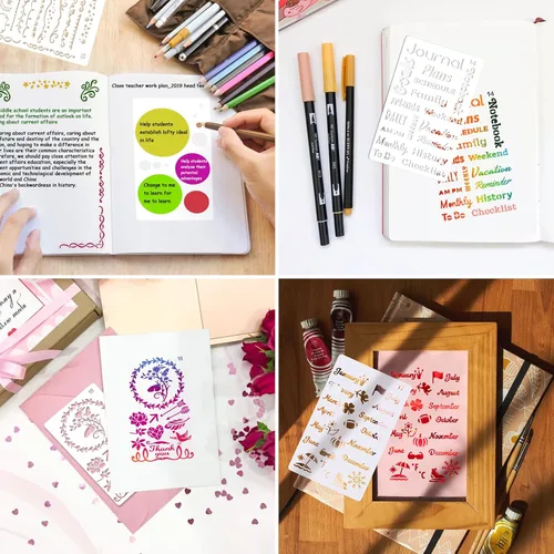Miniatura 6 de MWOOT Juego de 30 plantillas de diario mixto, plantilla de planificador, plantilla de dibujo, pintura, formas reutilizables, diario de balas