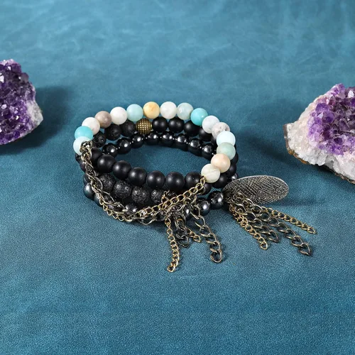 Miniatura 6 de Pulseras de piedra de lava natural de 0.315in para hombres, difusor de aceites esenciales de cristal curativo, pulsera de chakras, yoga, energía
