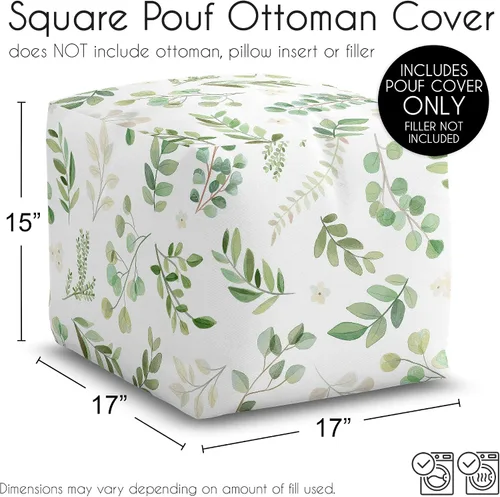 Miniatura 6 de Sweet Jojo Designs Funda para puf otomano con hojas florales de color verde bohemio para niño y niña, sin relleno, reposapiés, cubo cuadrado