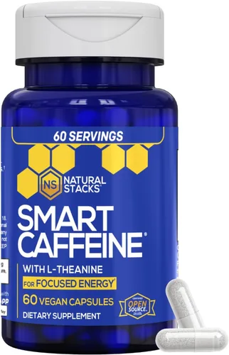 Natural Stacks Smart Cafeine – Suplemento energético – Un frasco contiene 60 cápsulas – Crea energía duradera, evita el golpe de cafeína, aumenta el