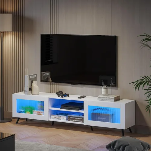 Miniatura 8 de HedoAjim Soporte de TV negro para televisores de 32 a 70 pulgadas, centro de entretenimiento con 2 puertas acrílicas, mesa consola multimedia de 58
