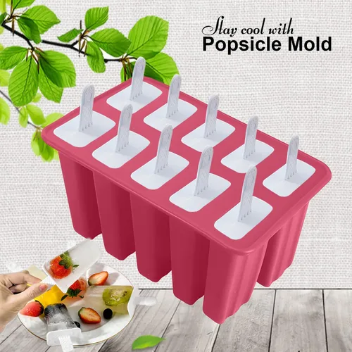 Miniatura 2 de Moldes de silicona para paletas, 10 moldes para hacer paletas de hielo con 10 palos reutilizables, cepillo de limpieza y embudo, moldes caseros