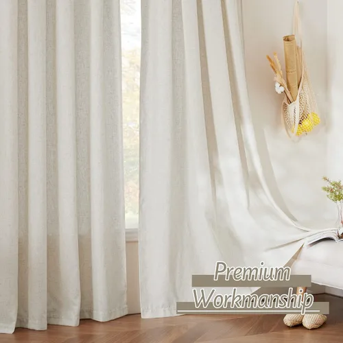 Miniatura 6 de RYB HOME - Cortinas de lino natural de 36 pulgadas de largo, juego de 2 paneles - Cortinas tejidas de lino suaves y transpirables, cortinas ligeras