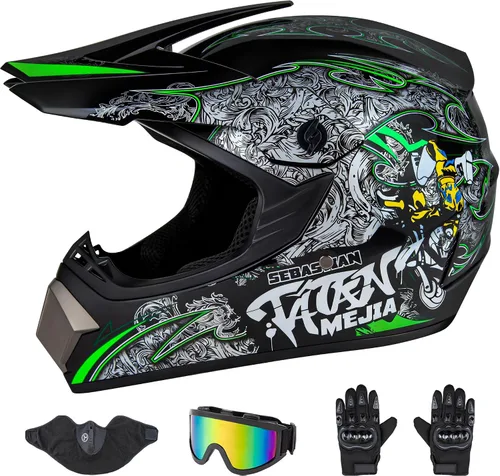 Miniatura 9 de CARTMAN Casco para adultos de bicicleta de tierra, casco de motocicleta de cara completa aprobado por el DOT, mate negro y amarillo para motocross