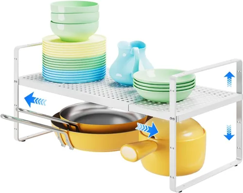 Organizador de estantes expandibles para gabinete, organizador de estante pequeño de cocina para encimera, despensa, estante de especias de Color