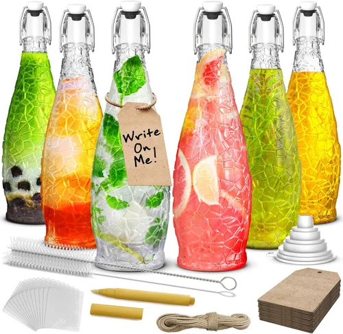 Miniatura 14 de Nevlers, juego de 6 botellas de vidrio con tapa abatible de 33 oz con puntos Botellas de vidrio transparentes de 1 litro con tapa, envoltura