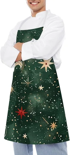 Miniatura 4 de MUSM Apron for Adults - 27.6 X 31.5 Inch, Heavy-Duty Polyester Aprons with Two Large Pockets, Waterproof Gold And White Stars Kitchen Apron for