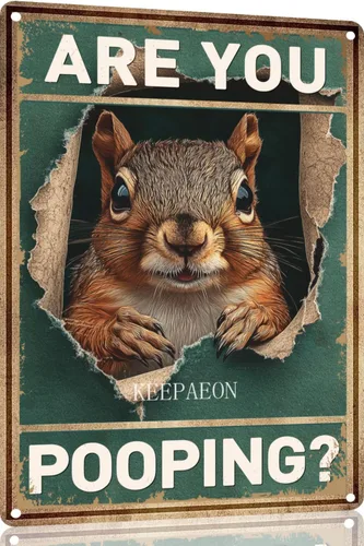 Letrero de lata divertido vintage con diseño de ardilla «Are You Pooping» para decoración de pared de baño, inodoro, 12 x 8 pulgadas para decoración