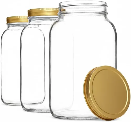 kitchentoolz Juego de 3 tarros de vidrio grandes de un galón con tapa, tarro de boca ancha para té al sol, decapado, kombucha, jarra de vidrio de 1