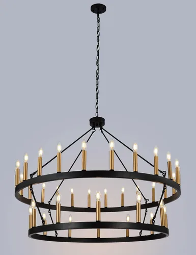 Miniatura 7 de yzzy Candelabro de 36 luces estilo vela de 2 niveles estilo vela colgante de 47 pulgadas, candelabros de hierro forjado para sala de estar, pasillo