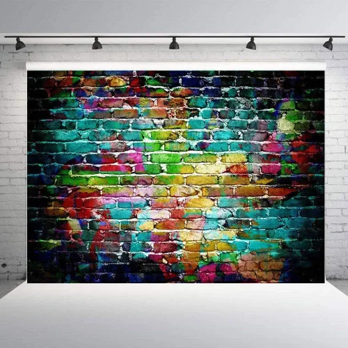 Miniatura 2 de Fondos de fotografía de graffiti de 7 x 5 pies, fondo colorido de pared de ladrillo para fotos de adultos y niños, accesorios de estudio de retrato