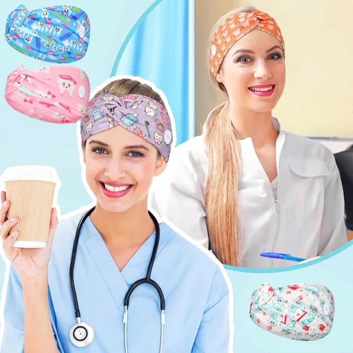 Miniatura 5 de Jexine 20 Pcs Dental Headbands for Women Non Slip Nurse Headbands with Buttons Dental Assistant Accessories Elastic Hair Bands Sweatbands Head Wraps