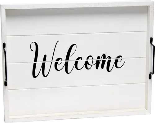 Miniatura 9 de Elegant Designs HG2000-AHH Margarita Drinks Lime Bar Kitchen Wetbar Bandeja Decorativa de Madera para Servir con Asas, 15.50" x 12", Aqua Wash Happy