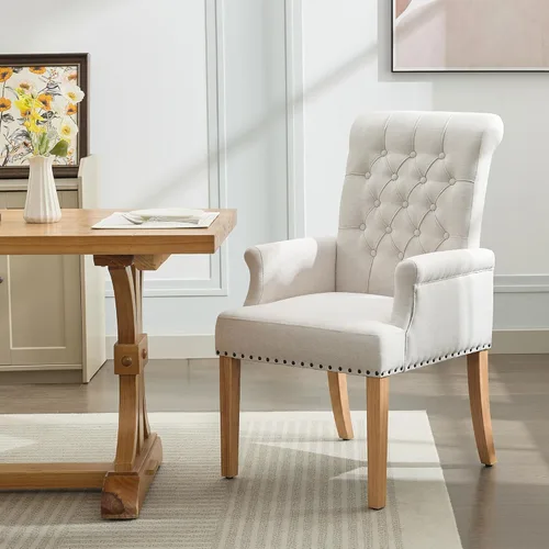 Miniatura 9 de WUTUTUEE Silla de comedor de terciopelo con brazos, sillas de comedor tapizadas acolchadas de respaldo alto, sillón decorativo con patas cromadas