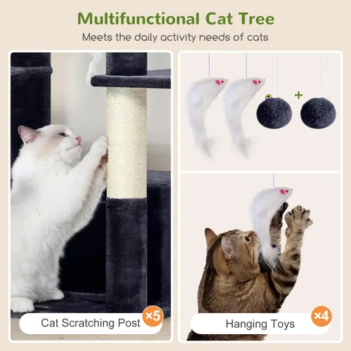 Miniatura 5 de Globlazer Árbol grande para gatos, torre de escalada de varios niveles de 80 pulgadas de alto, condominios para gatos, torre rascador para Gris