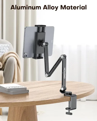 Miniatura 6 de OMOTON GH03 - Soporte para tablet con rotación de 360°, soporte de teléfono de brazo largo de aleación de aluminio GH03 con 2 abrazaderas de Negro