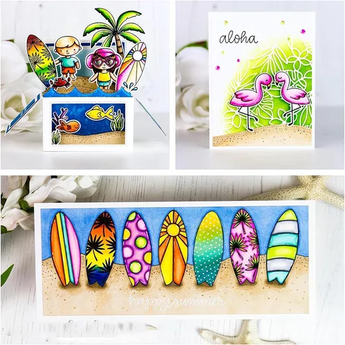 Miniatura 6 de Juegos de sellos y troqueles transparentes de tabla de surf de verano para hacer tarjetas, plantillas de corte troquelado para álbumes de recortes