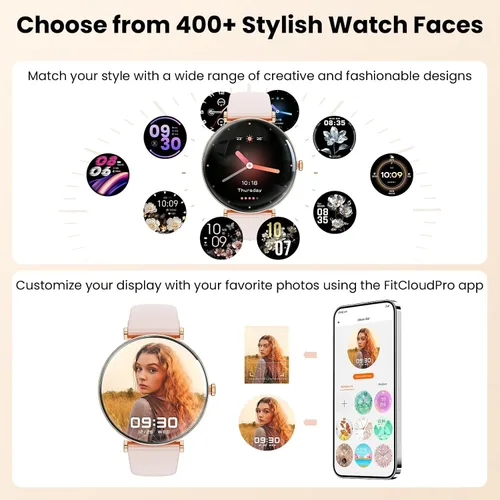 Miniatura 6 de Hwagol Relojes inteligentes para mujer compatibles con iPhone Android [llamadas/cuerpo delgado de metal], pantalla AMOLED microesférica de 1.43 Rosa