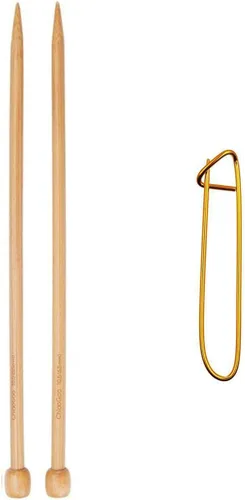 ChiaoGoo Agujas de tejer rectas de 9 pulgadas (9.1 in) de bambú natural tamaño US 9 (0.217 in) paquete con 1 soporte para puntadas Artsiga Crafts