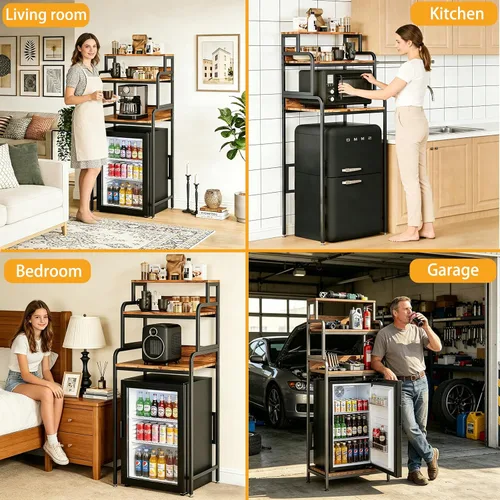 Miniatura 4 de COCOLUCKY Mini soporte para nevera de 4 niveles con almacenamiento, mini gabinete para refrigerador con almacenamiento, soporte para microondas