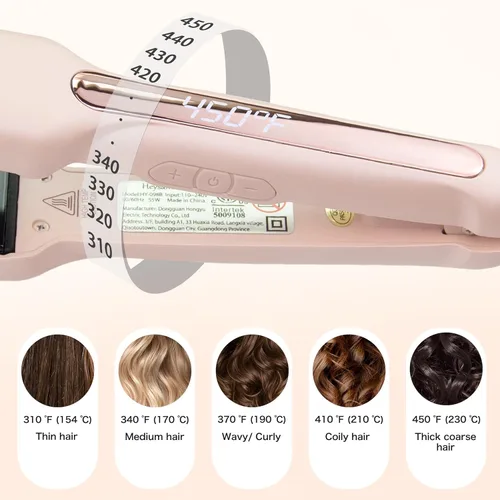 Miniatura 3 de Heysam Plancha plana 2 en 1, plancha de pelo portátil de viaje de doble voltaje para cabello grueso, alisador iónico ancho de 1.6 pulgadas, Rosa