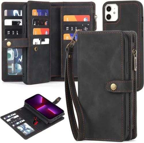 Miniatura 12 de TwoHead Funda tipo cartera para iPhone 11 con tarjetero y funda magnética desmontable para teléfono, funda de piel sintética para mujeres/hombres