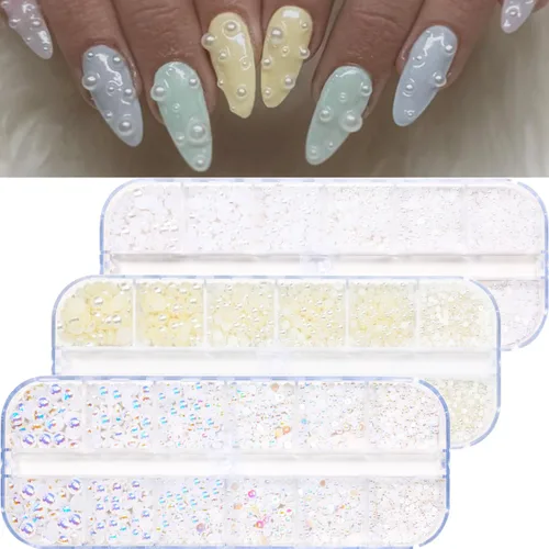 Miniatura 2 de Perlas planas para uñas, perlas blancas para arte de uñas, perlas de uñas de color AB para arte de uñas, perlas de joyería para uñas, con bolígrafo