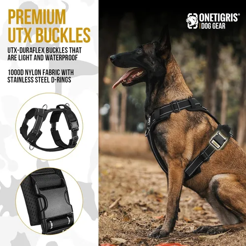 Miniatura 2 de OneTigris - Arnés para perro, chaleco para perro con acolchado suave sin tirones, nylon ajustable táctico de alta resistencia para perros medianos