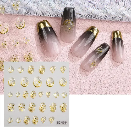 Miniatura 3 de Calcomanías de arte de uñas en relieve dorado 5D, calcomanías de cristal suave, marcos geométricos irregulares, calcomanías de corazón, diseños