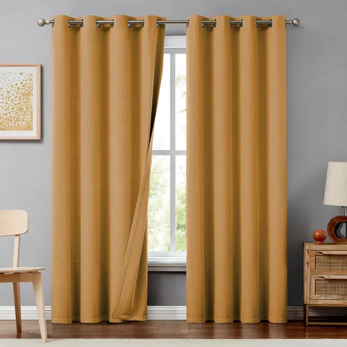 Miniatura 17 de Melodieux Cortinas 100% opacas para dormitorio, aislamiento térmico, reducción de ruido, cortinas de ventana de lino con ojales para sala de estar