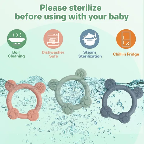 Miniatura 6 de Meartchy Paquete de 3 mordedores para bebés, juguetes de dentición de silicona en forma de oso para bebés de 0 a 24 meses, juguetes masticables sin