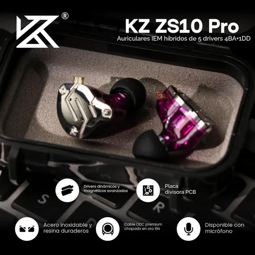 Miniatura 2 de Linsoul KZ ZS10 Pro, auriculares intraaurales monitor de 5 controladores 4BA+1DD, auriculares HiFi con cable, auriculares para juegos, auriculares