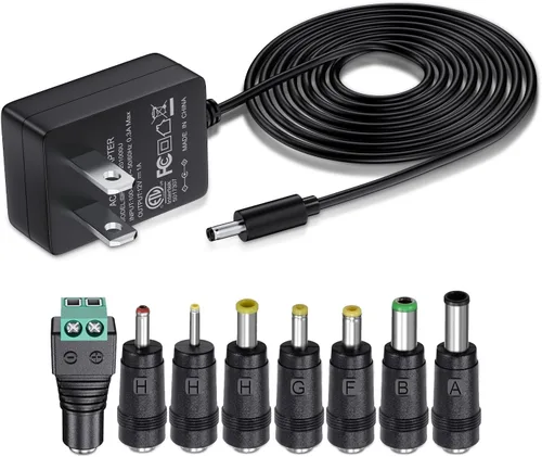 SoulBay Reemplazo del cargador del adaptador de CA de 12V 1A con 8 puntas, cable de fuente de alimentación regulado para tira de luz LED, cámara