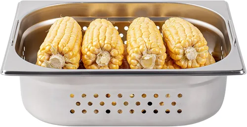 Miniatura 7 de Restaurantware Met Lux - Bandeja perforada para mesa de vapor, tamaño medio, 4 pulgadas de profundidad, asas plegables, antiatascos, acero