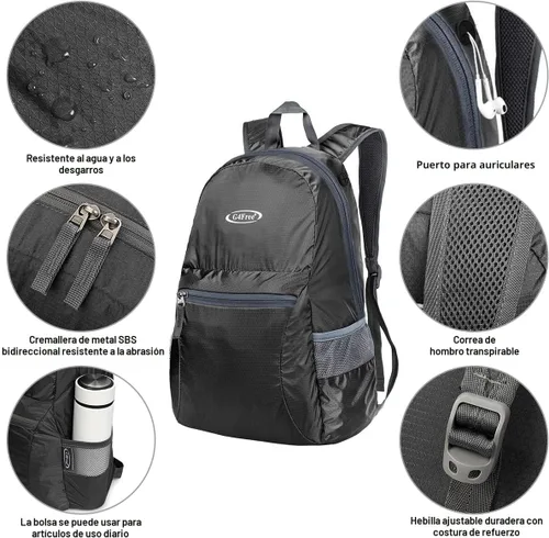 Miniatura 5 de G4Free Ultra Ligero plegable Mochila Senderismo bolsa de diario, práctico plegable camping al aire libre mochila A-Negro